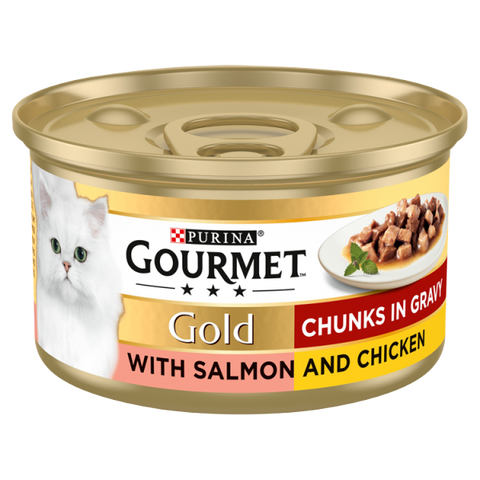 Gourmet Gold Chunks in Gravy with Salmon and Chicken 85g
