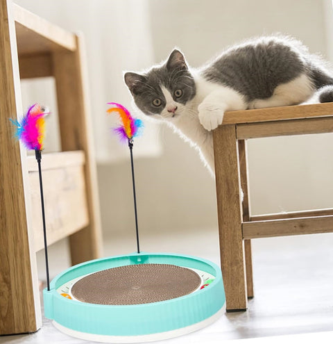 Round Scratching Post Toy With Fur Stick