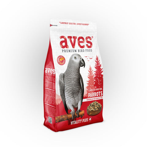 Aves premium bird food bag for parrots on a white background