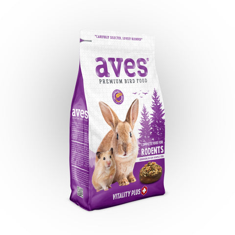 Aves premium bird food package with images of birds and text on a white background