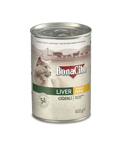 Bonacibo Adult Cat Liver – Chunks in Gravy 400 g Canned