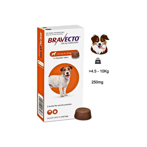 Bravecto chewable tablet packaging for small dogs on a white background