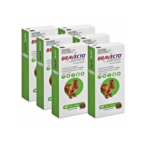 Multiple boxes of Bravecto for dogs on a white background