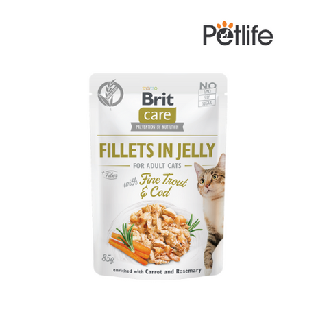 Brit Care Cat Pouch Fillets In Jelly For Adult Cats With Fine Trout And Cod – 85 Gram