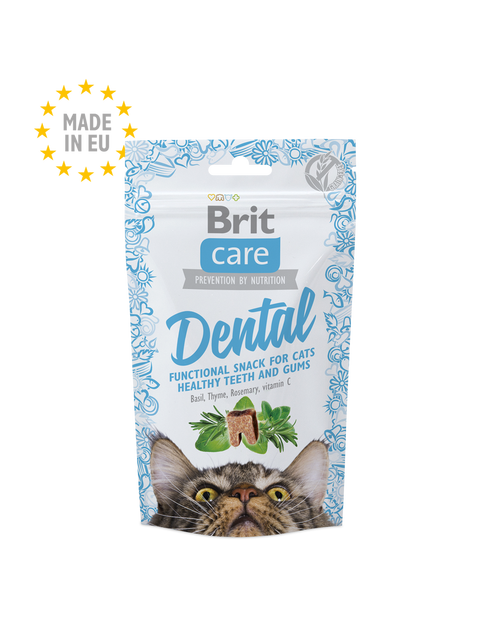 Brit Care Dental snack for cats packaging on a white background
