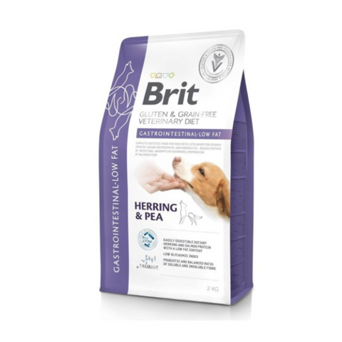 Bag of Brit Veterinary Diet Herring & Pea dog food on a white background