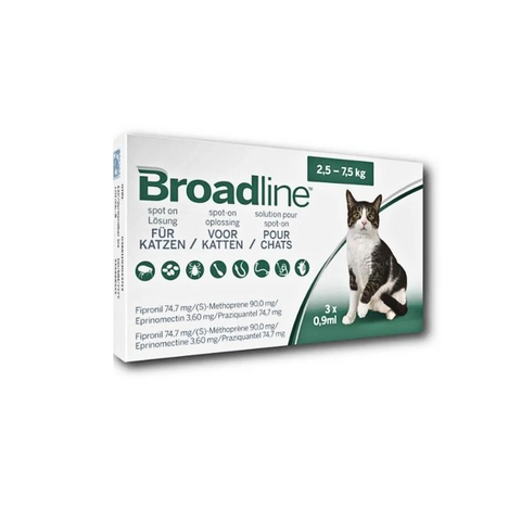 Box of Broadline spot-on solution for cats on a white background