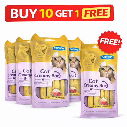 Cat creamy bars packaging with promotional text on a white background
