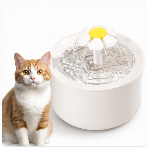 Cat Water Fountain with Flower Spout – Automatic 2L Pet Drinking Fountain with Quiet Water Pump, Replaceable Filter, USB Power Adapter and Easy-Clean Design for Cats and Small Dogs