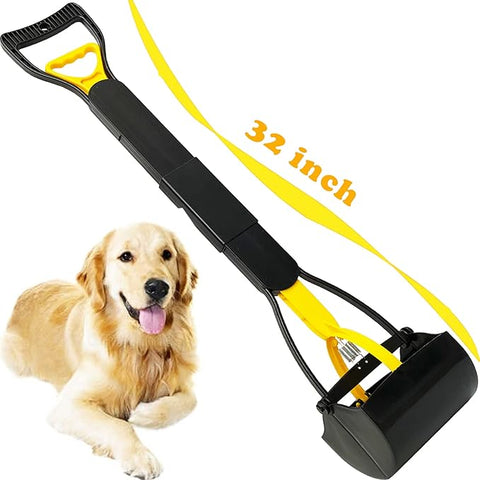 Dog grooming tool with a dog lying next to it on a white background