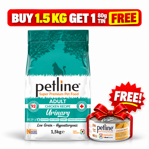 Petline Adult Urinary Chicken Recipe Cat Food 1.5kg with free Petline Chicken Breast tin 80g