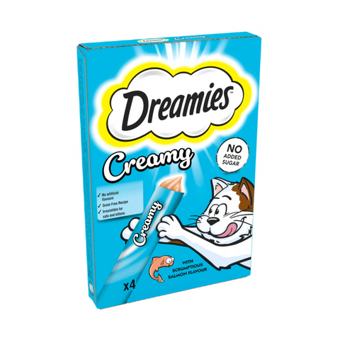 Dreamies Creamy cat treat packaging on a white background