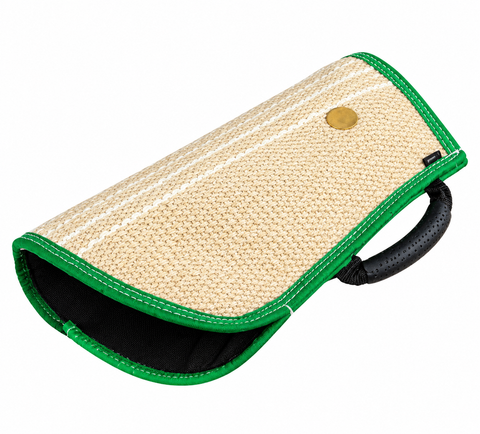 Durable Jute Bite Pillow with Green Reinforced Edges and Handle, Professional Dog Training and Bite Work Tug Toy for Puppies and Adult Dogs