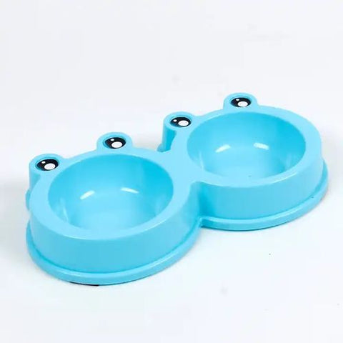 Blue double pet bowl on a white background