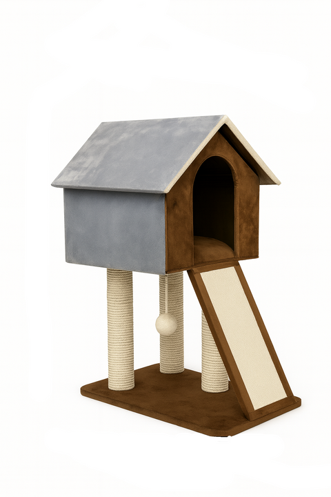 Cat house with dimensions indicated on a white background