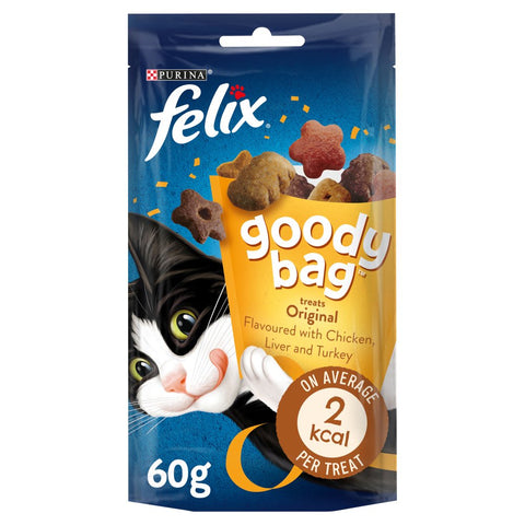 Felix cat treats packaging with a cat peeking from behind