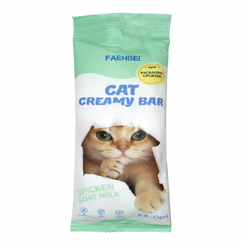 Cat creamy bar packaging with a cat's face peeking out, featuring the brand 'Faenbei'.
