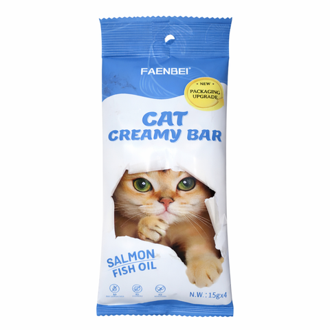 Cat creamy bar packaging with a cat's face on the front, featuring the brand 'Faenbei'.