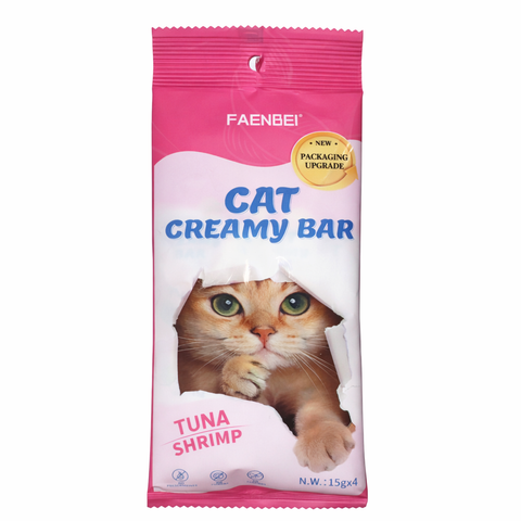 Cat creamy bar packaging with a cat's face peeking out, featuring the brand 'Faenbei'.