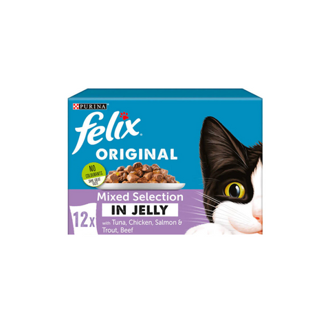 Felix Original Mixed Selection in Jelly cat food packaging on a white background