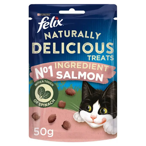 Felix cat treats packaging with a cat illustration on a white background