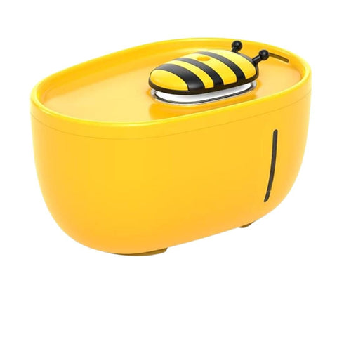 Yellow container with a bee design on a white background