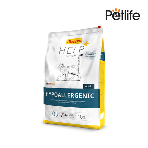Fosera Help hypoallergenic cat food package on a white background with Petlife logo.