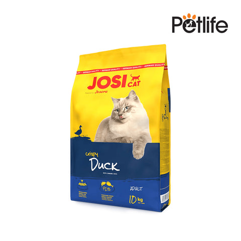 Josicat duck cat food package with a cat on the front on a white background