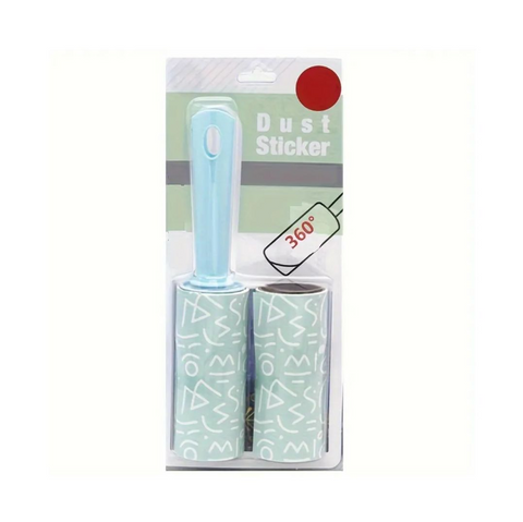 Dust sticker with blue handle and patterned roller in packaging on a white background