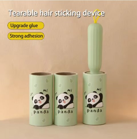Tearable hair sticking device with panda design on a beige background