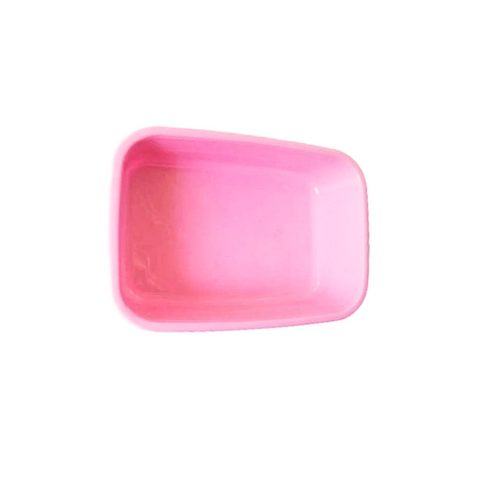 Pink rectangular plastic tray on a white background