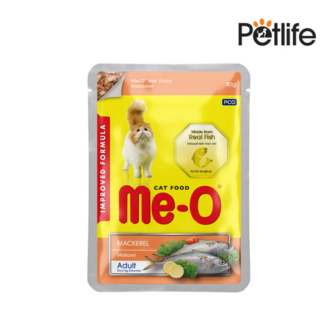 Me-O cat food package with a white background