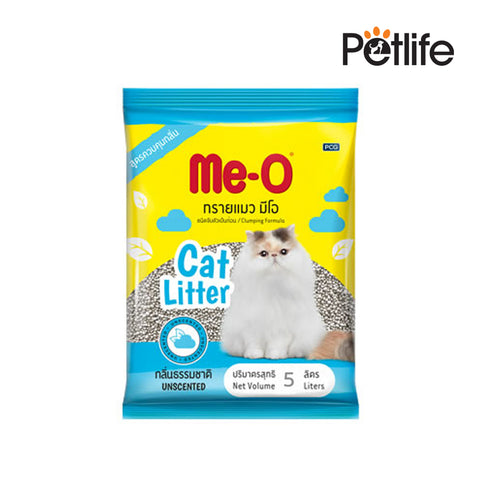 Me-O cat litter package with a cat on the label against a white background