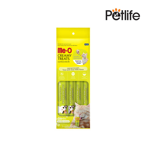 Pack of Petlife me-o creamy treats with a cat on the packaging