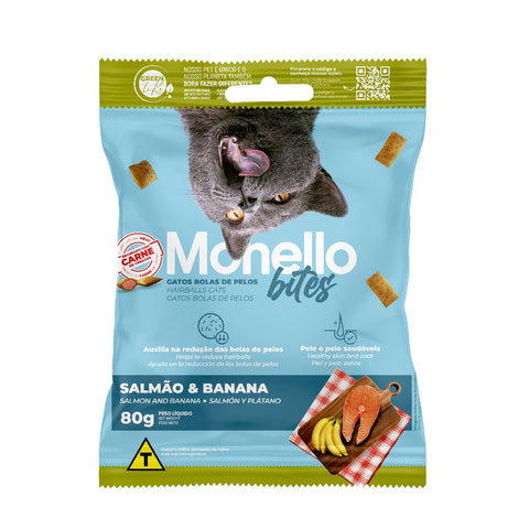 Package of Monnello bites cat treats with a cat on the label