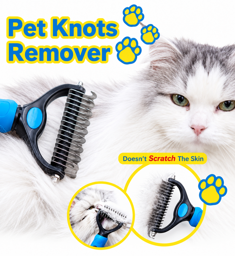 Stainless Steel Deshedding Brush, Gentle Grooming Tool for Removing Tangles, Mats and Loose Fur from Long-Haired Pets, Blue and Black