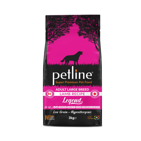 Petline dog food package with pink and black design on a white background