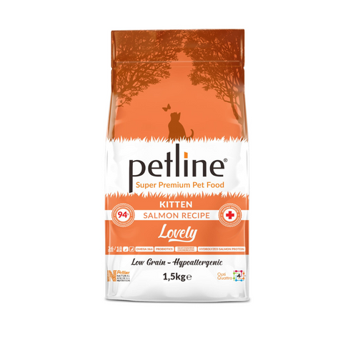 Petline kitten salmon recipe pet food package on a white background