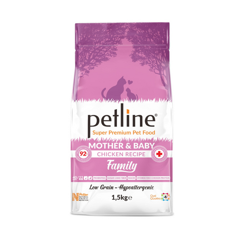 Petline Mother & Baby Chicken Recipe pet food bag on a white background