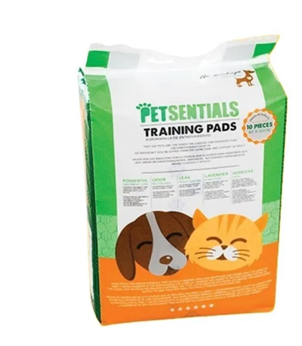 Package of PetSentials training pads with cartoon animals on a white background