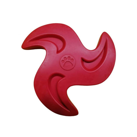 Red dog toy with a paw print on a white background