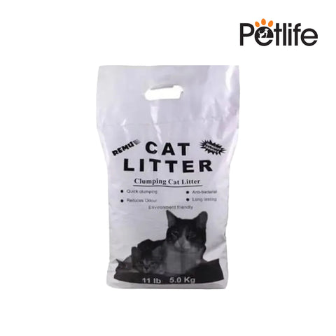 Bag of cat litter with a black and white label on a white background, featuring the Petlife brand.