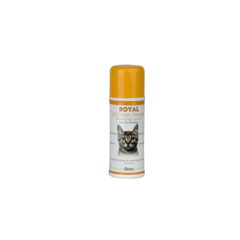 Bottle of Royal Pet Care product with a cat on the label against a white background