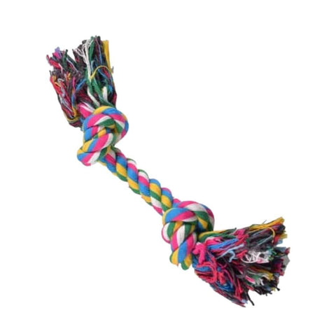 Colorful braided rope toy on a white background
