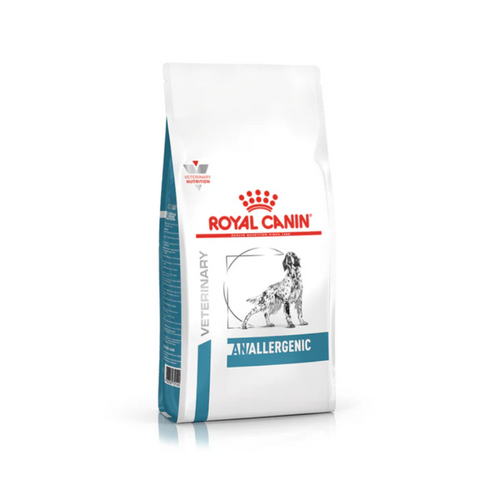 Royal Canin Veterinary Diet Allergenic dog food package on a white background