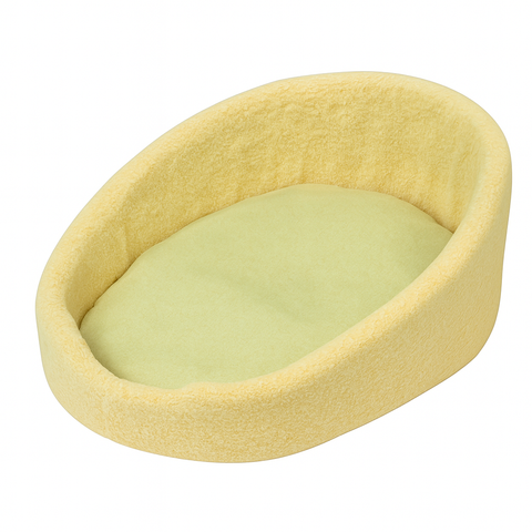 Yellow pet bed with a soft interior on a white background