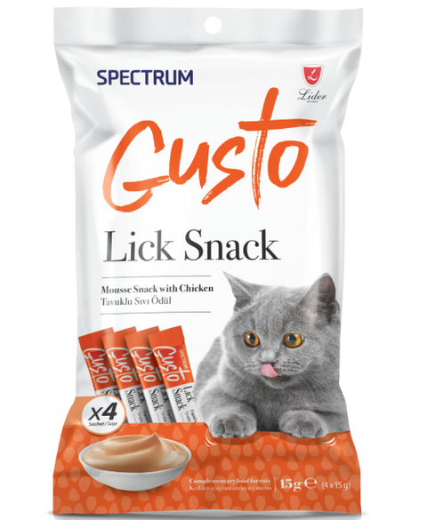 Spectrum Gusto Lick Snack packaging with a cat on a white background