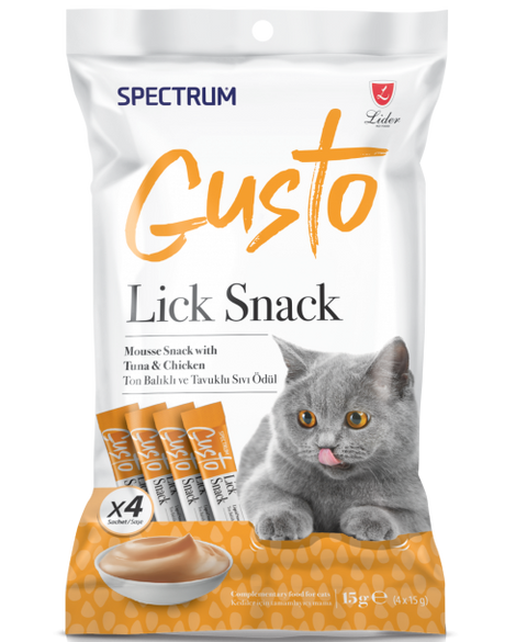 Spectrum Gusto Lick Snack packaging with a cat on a white background