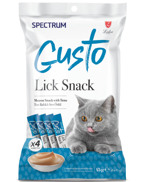 Spectrum Gusto Lick Snack packaging with a cat on a white background