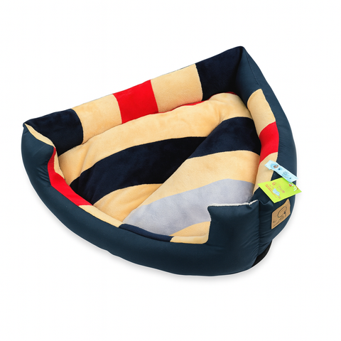 Pet bed with striped pattern on a white background
